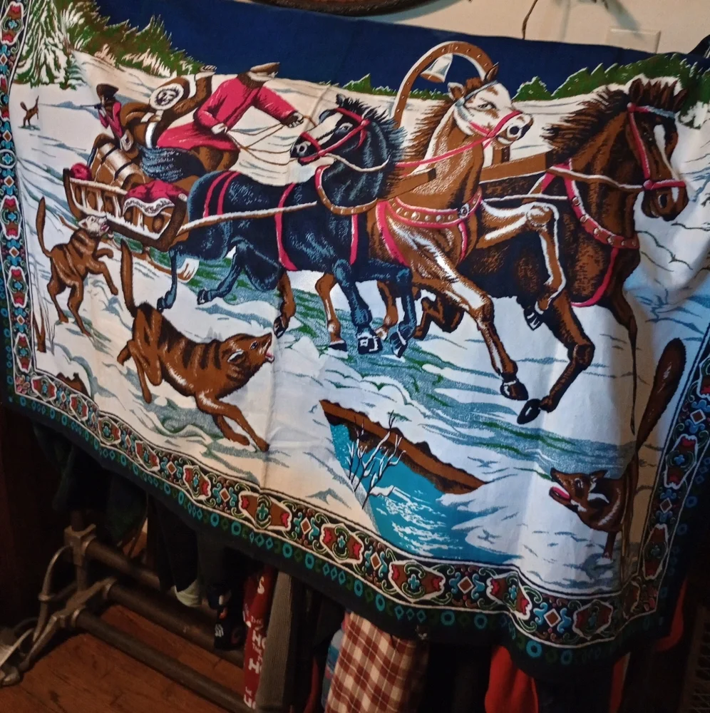 Vintage Festive Winter Sleigh Ride Tapestry-Made In Turkey